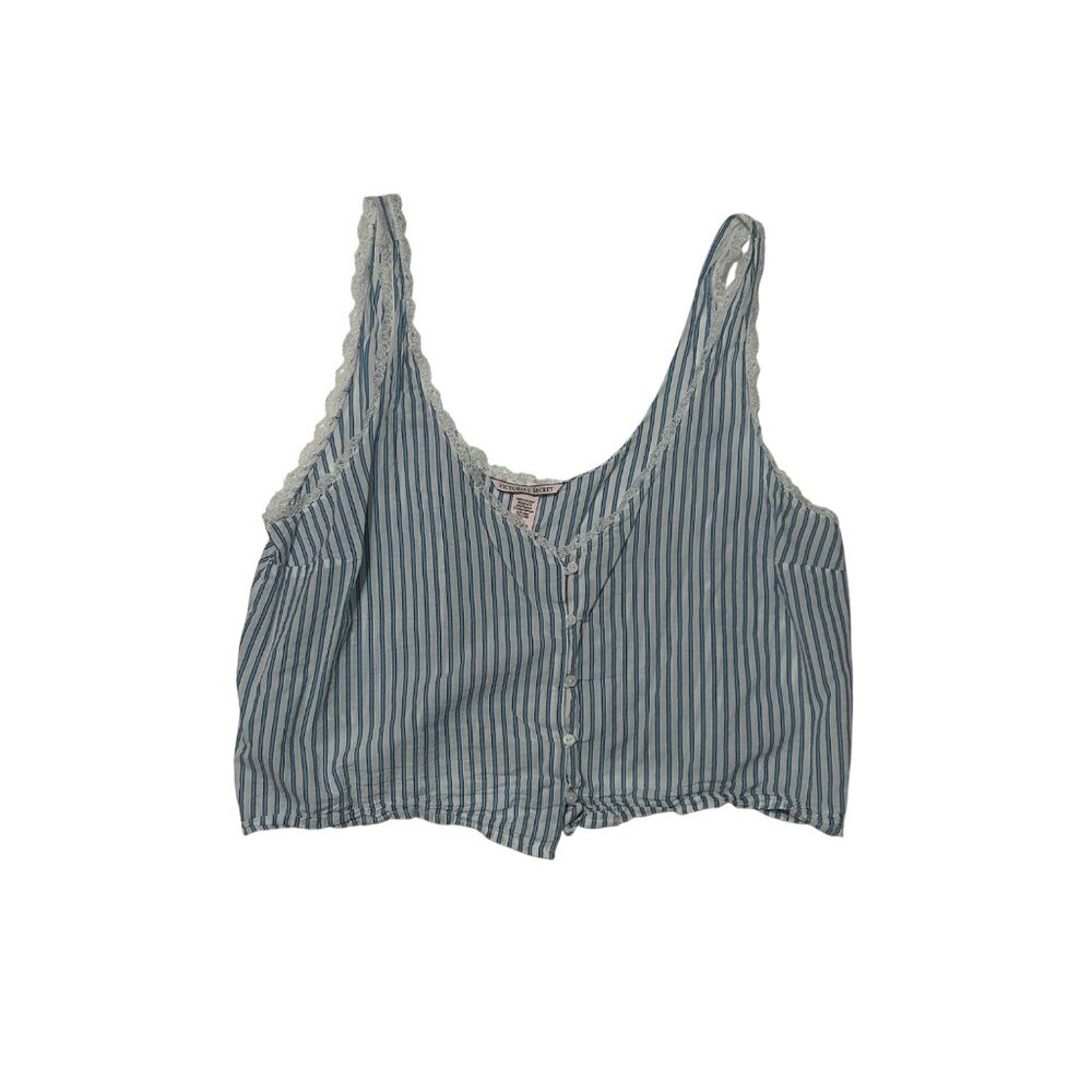 Victorias Secret Striped Lace Trim Button Down Crop Tank Top L 1704